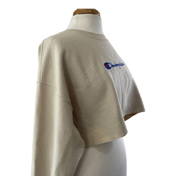 Champion Tan Crop Top Crewneck Sweater Womens Size M - Picture 2 of 9